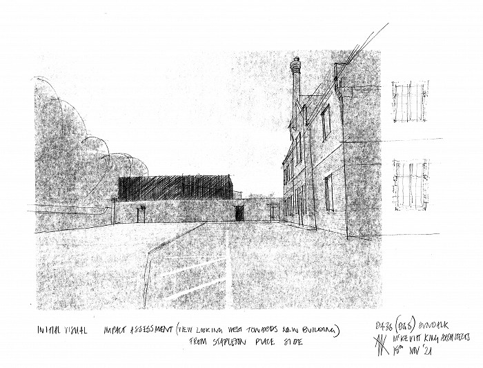 Preliminary Freehand Sketch View from Front of Site Looking west